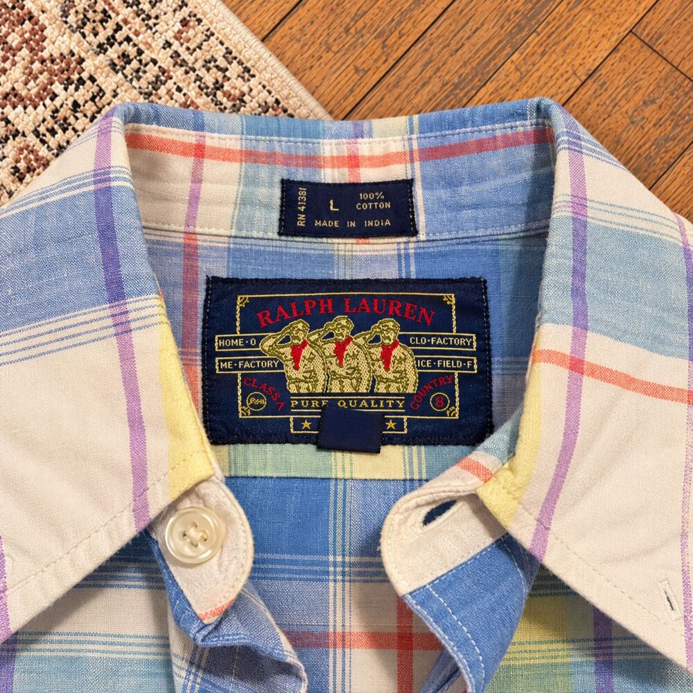 Ralph Lauren Pastel Plaid Long Sleeve Button Down Shirt Blue Yellow